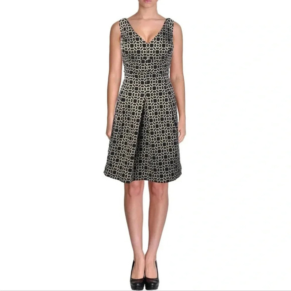Ralph Lauren | Black & Champagne Gold A Line Cocktail Party Dress Holiday | sz 8 - Picture 1 of 6